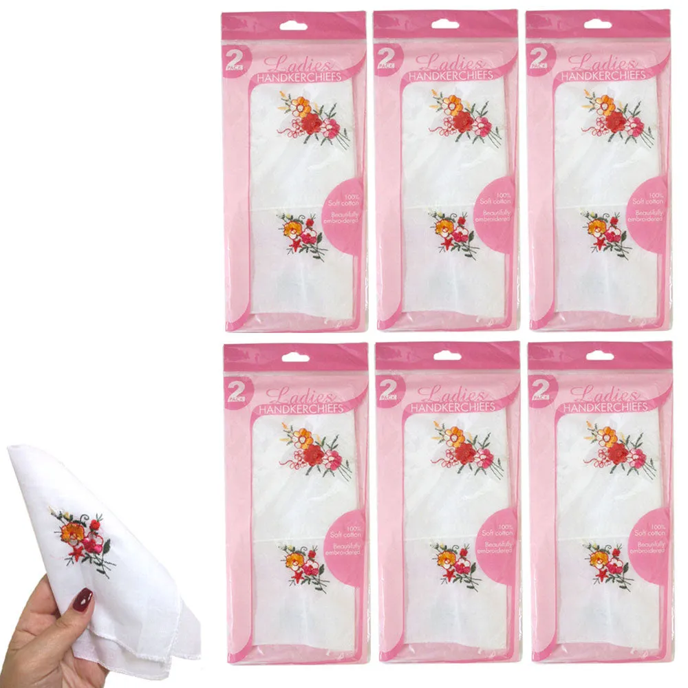 12 Pc Ladies Handkerchief Set 100% Cotton Pocket Women Square  Floral Hankies