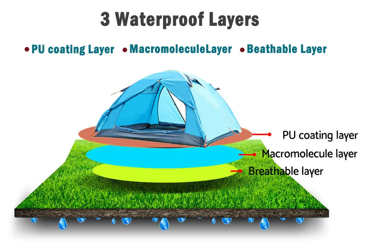 2-Person Portable Camping Tent | Waterproof | Lightweight Hiking Backpacking Shelter | Blue