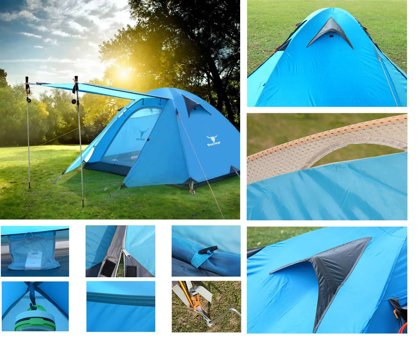 2-Person Portable Camping Tent | Waterproof | Lightweight Hiking Backpacking Shelter | Blue