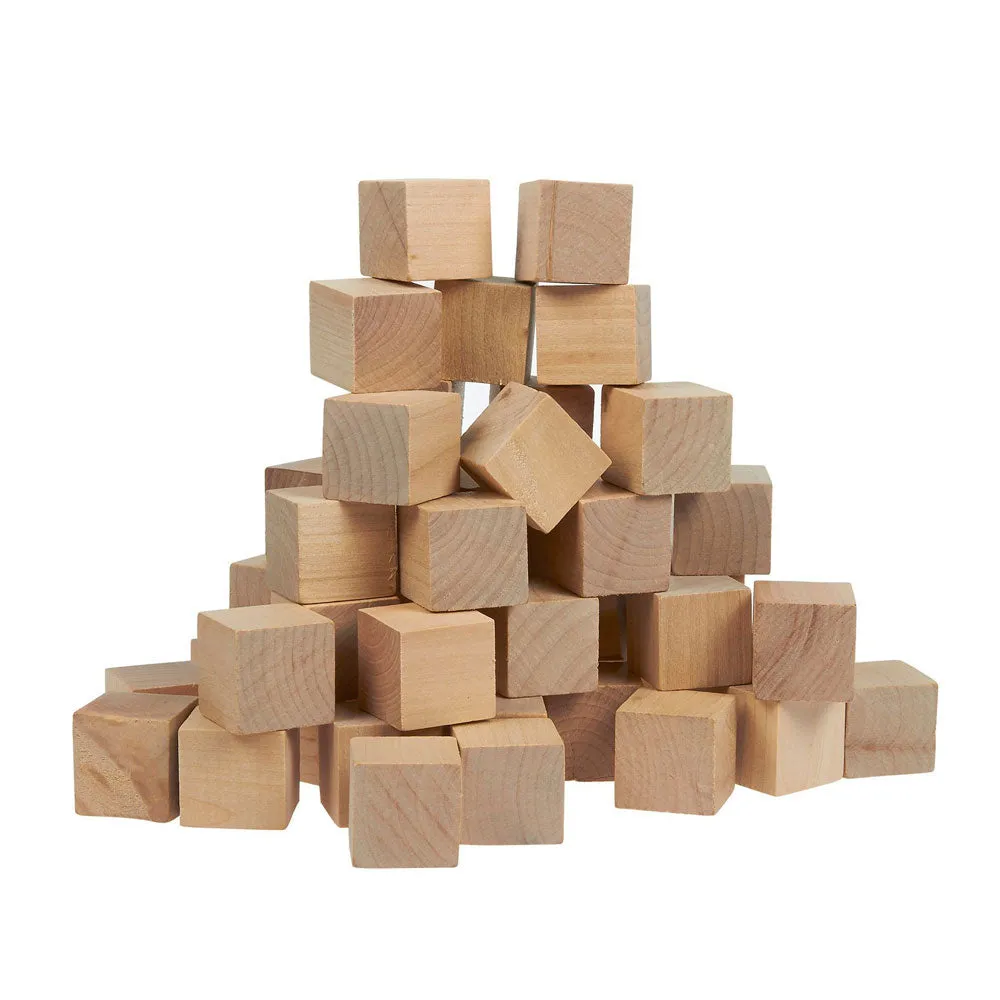 70 Wood Craft Blocks Natural Wooden Unfinished Hardwood Blocks Square 0.6" Cubes