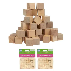 70 Wood Craft Blocks Natural Wooden Unfinished Hardwood Blocks Square 0.6" Cubes