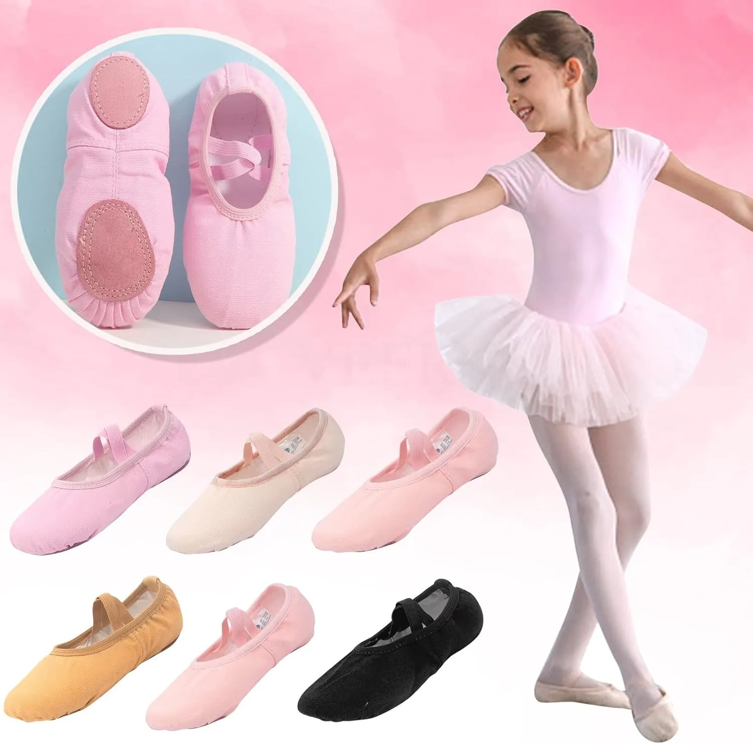 Ballet Shoes Toddler Slippers Highly Elastic Canvas Girls Ballerina Practice Dance Shoes for Little Kid Big Kid