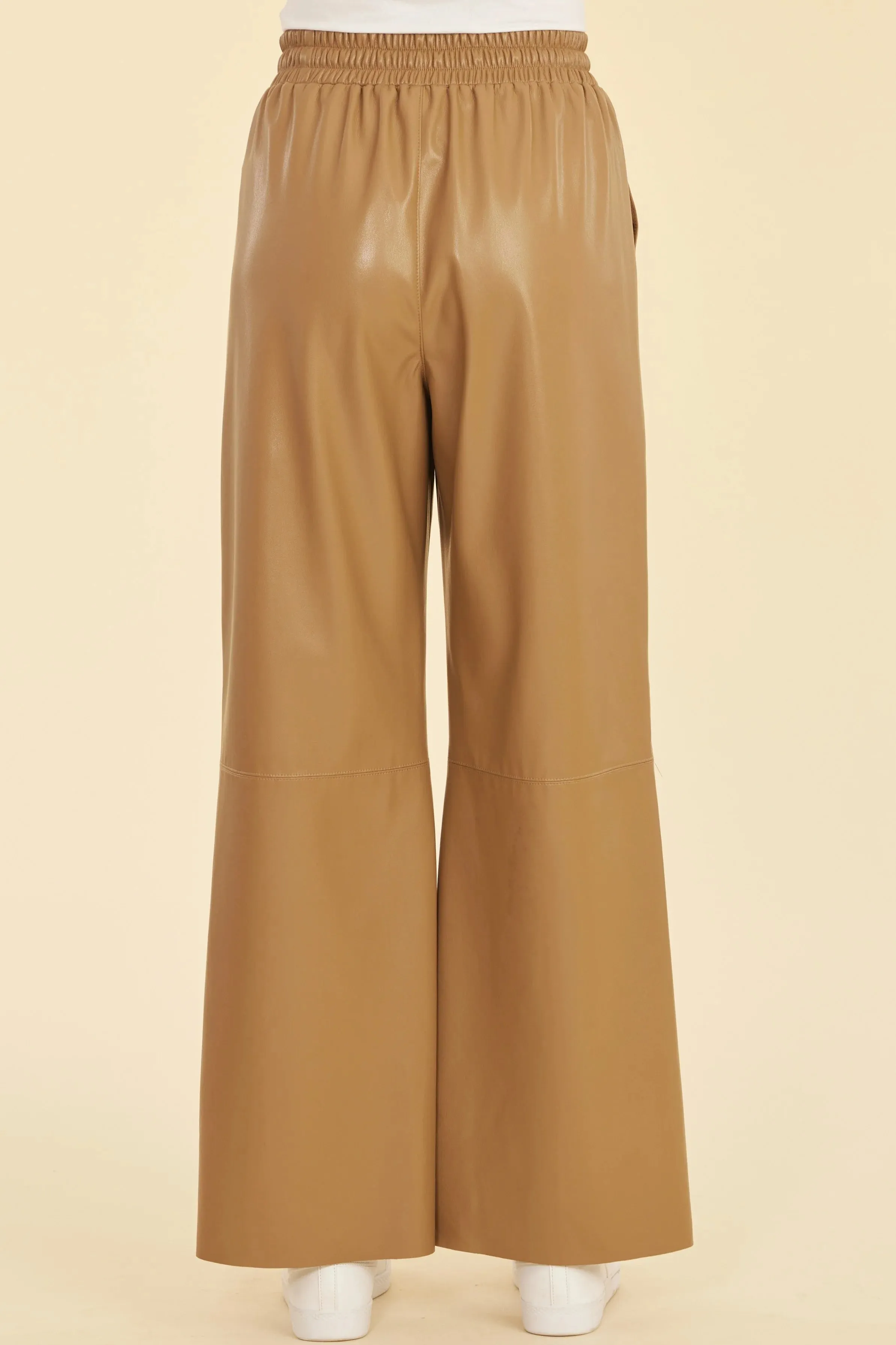 Faux Leather Wide Leg Drawstring Pants