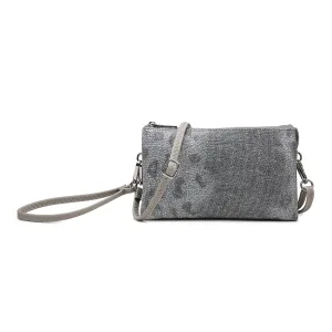 Jen & Co. Blue Silver Faux Leopard Print Riley Monogram able  3 Compartment Crossbody Or Wristlet
