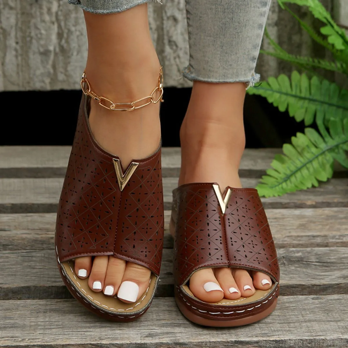 PU Leather Open Toe Flats Sandals