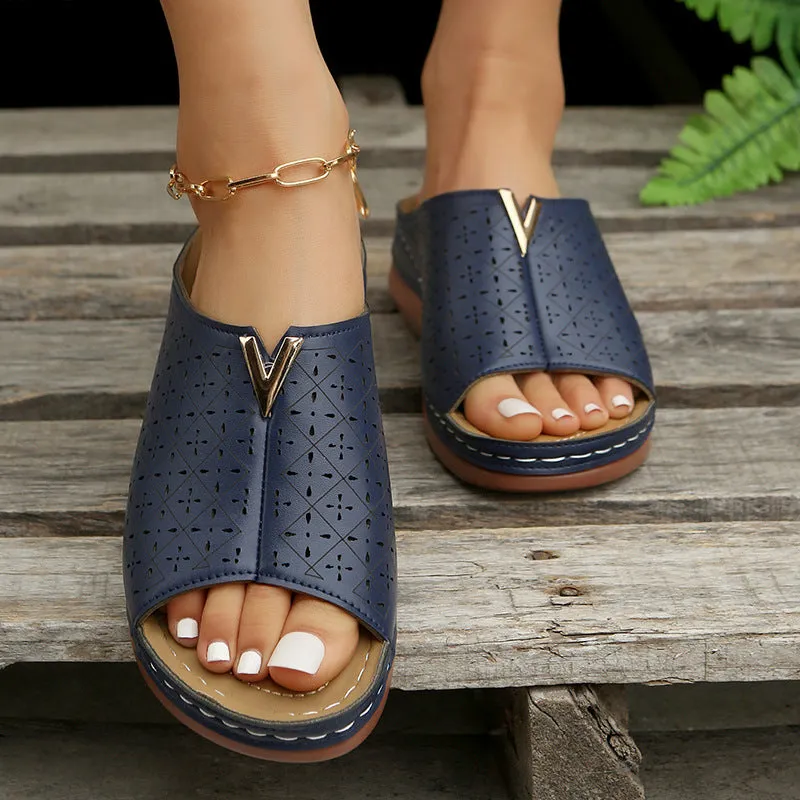 PU Leather Open Toe Flats Sandals