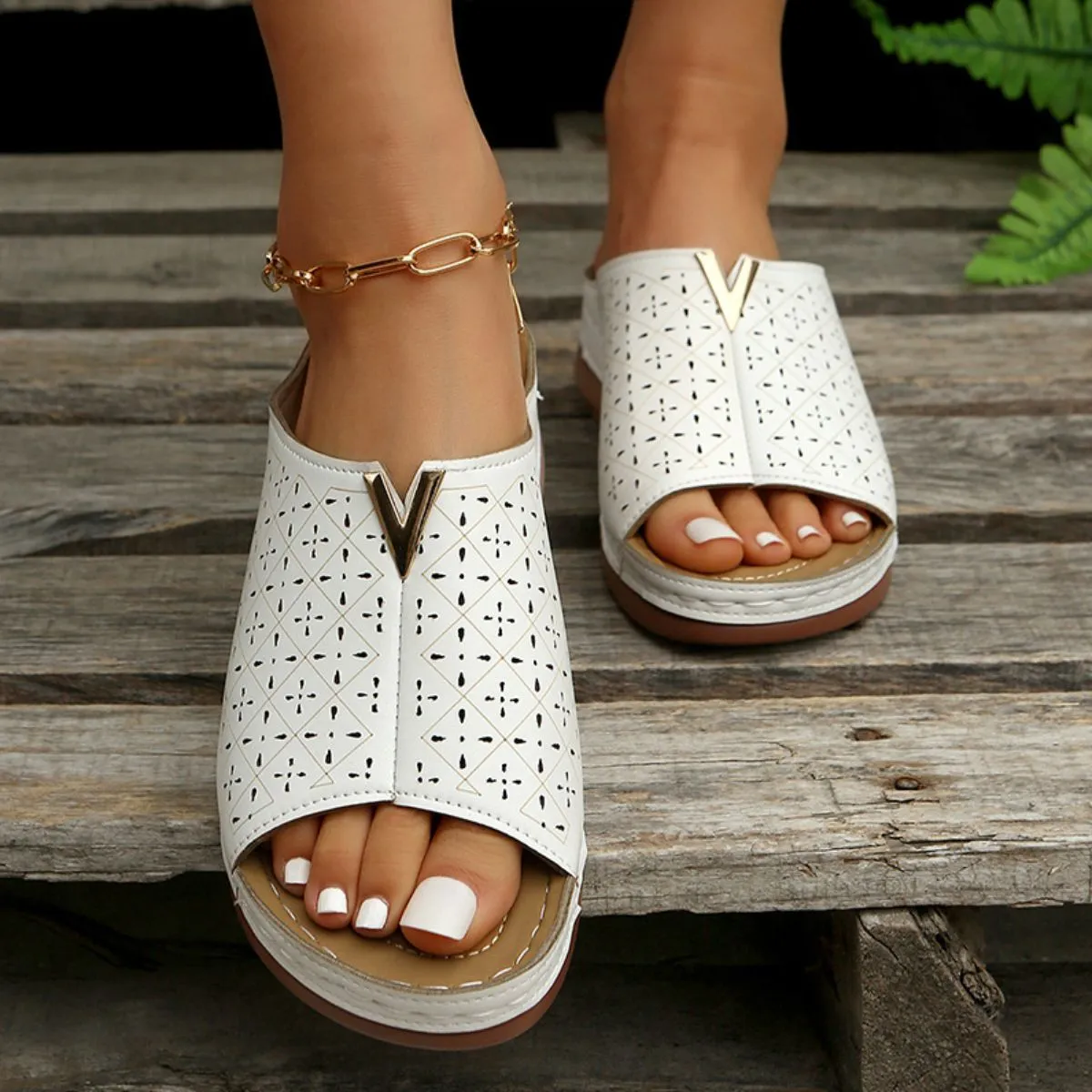 PU Leather Open Toe Flats Sandals
