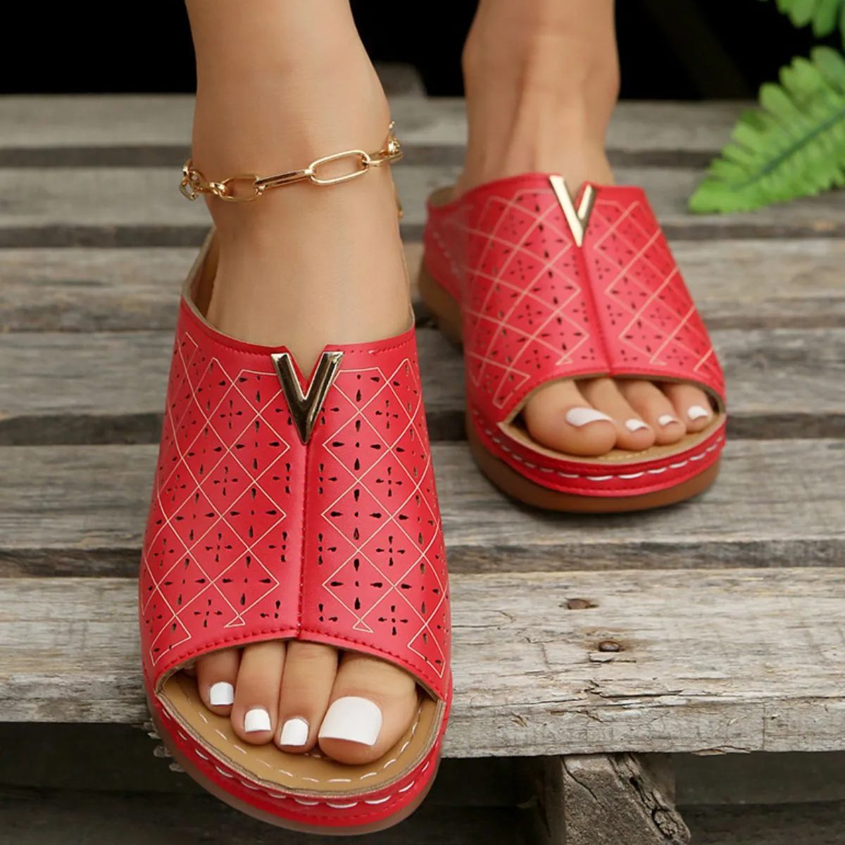 PU Leather Open Toe Flats Sandals