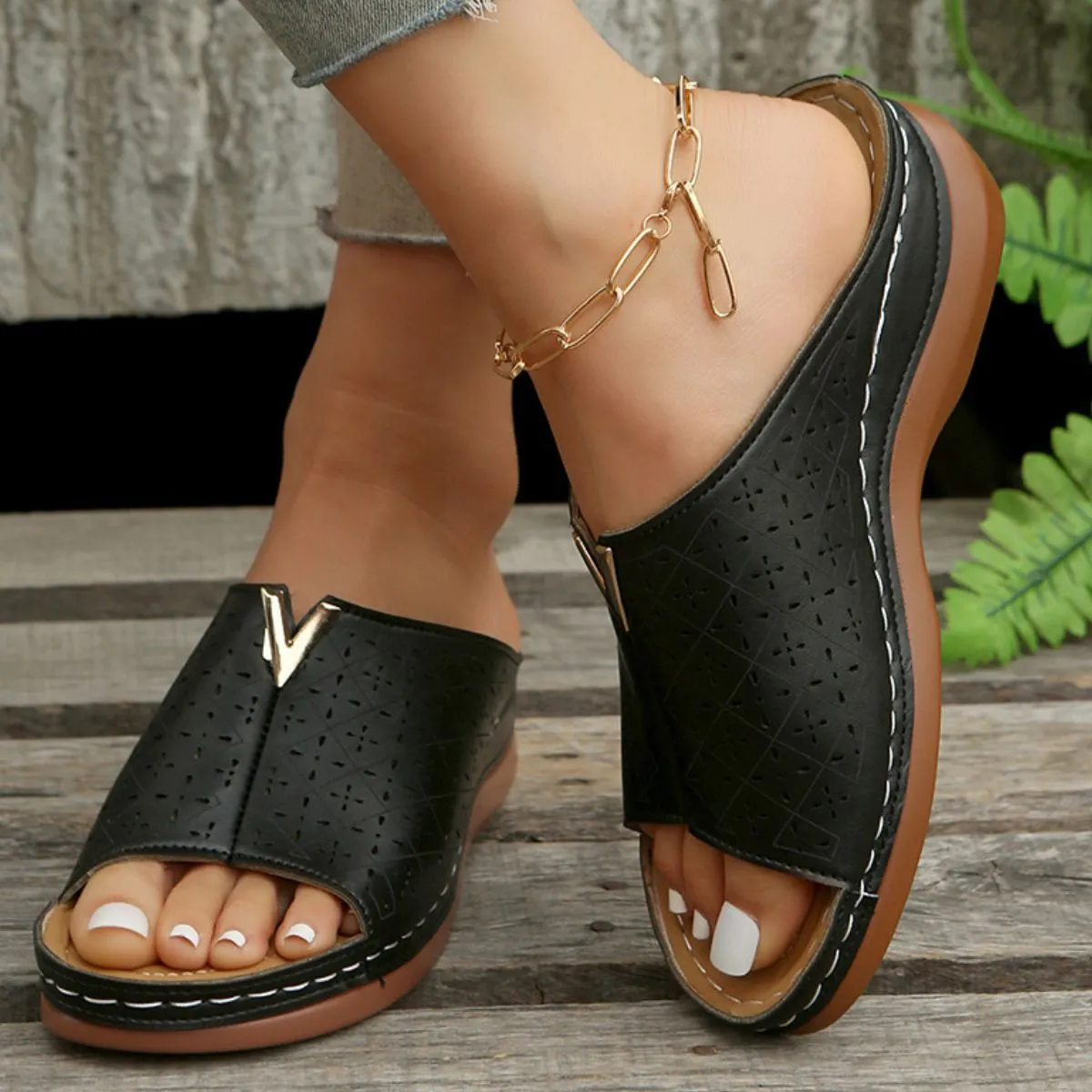 PU Leather Open Toe Flats Sandals
