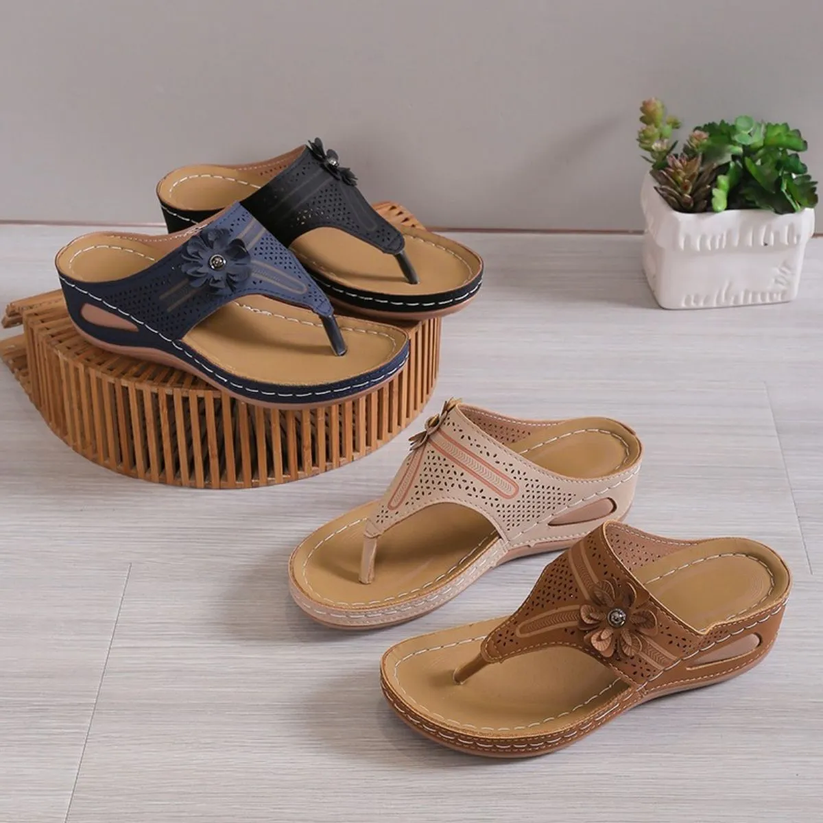 PU leather Toe Post Flats Sandals