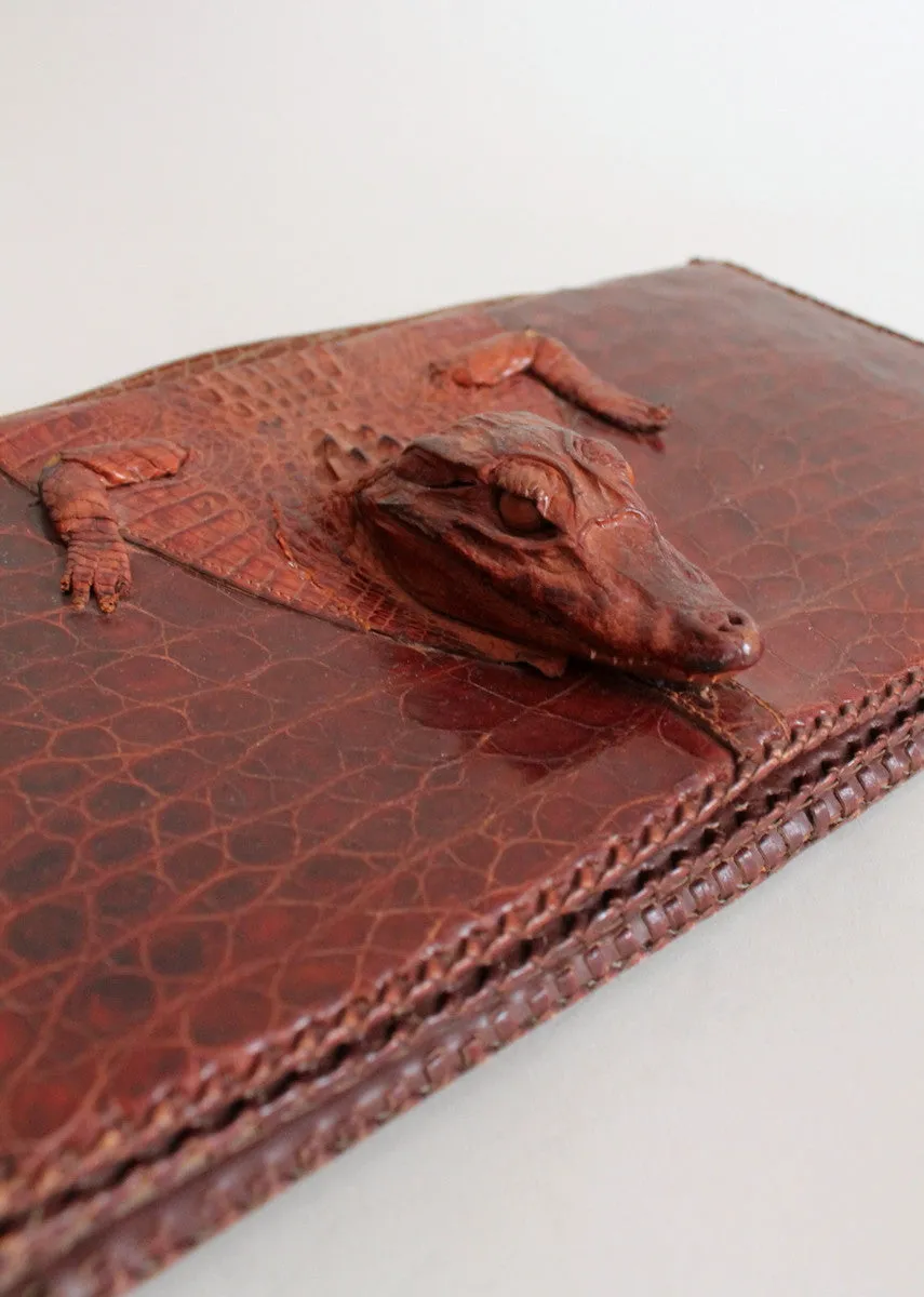 Vintage 1940s Alligator Body Clutch Purse