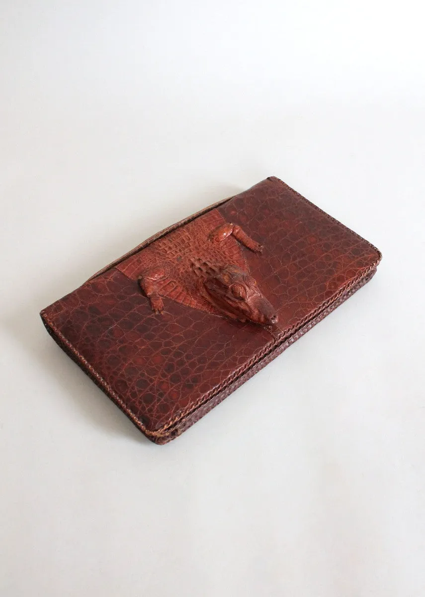 Vintage 1940s Alligator Body Clutch Purse